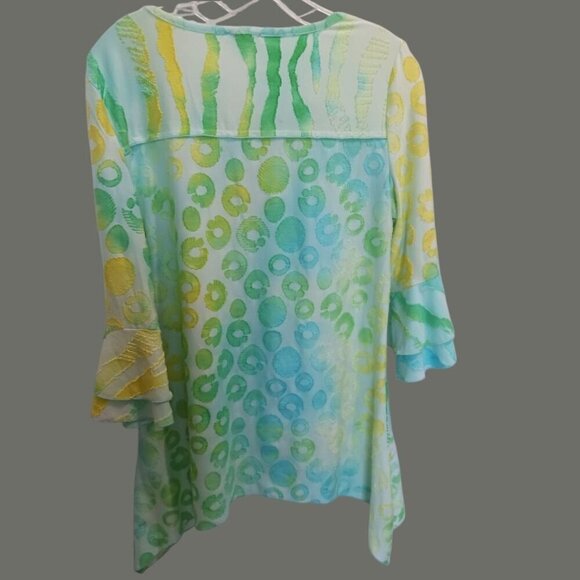 Paris Colorful Layered Tunic Top With 3/4 Sleeves & Abstract Design Size Small - Picture 2 of 10